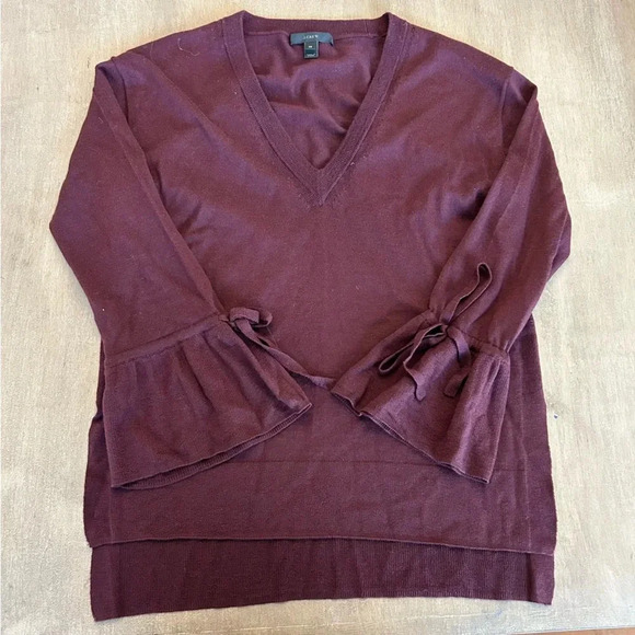 J. Crew Sweaters - J Crew Burgundy Bell Sleeve Sweater 100% Merino Wool Size XS